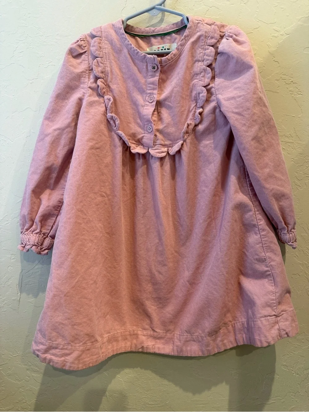 Mini Boden eloquent pink scallop neck dress long sleeve size 6-7